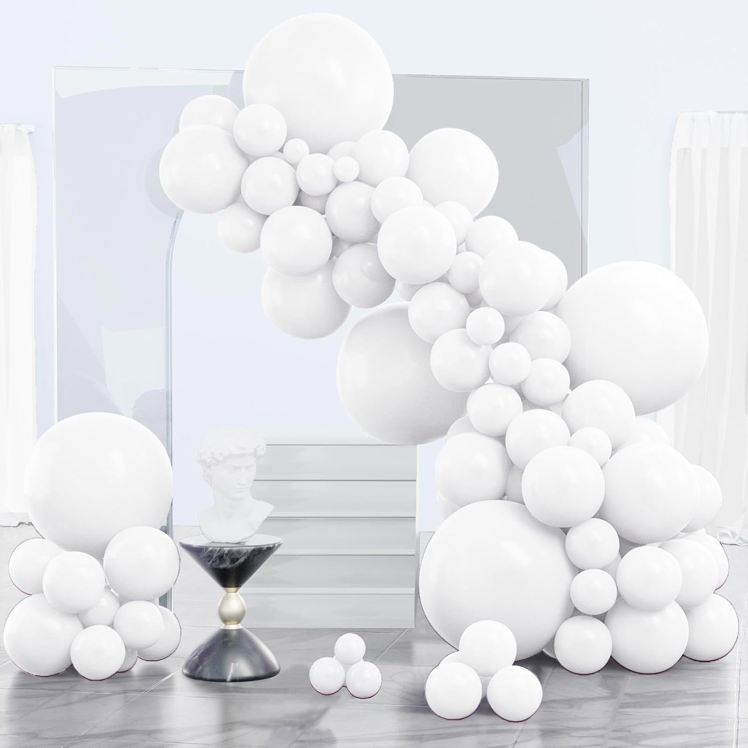 PartyWoo White Balloons - 140-Piece Arch Kit with Various Sizes for Weddings & Celebrations