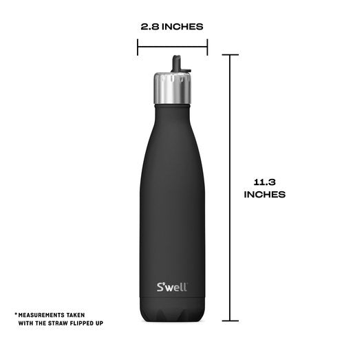 S'well Stainless Steel Water Bottle with Flip Straw Cap, 17oz, Onyx, Triple Layered Vacuum Insulated Containers Keeps Drinks Cold for 36 Hours and Hot for 10, BPA Free, Perfect for On the Go