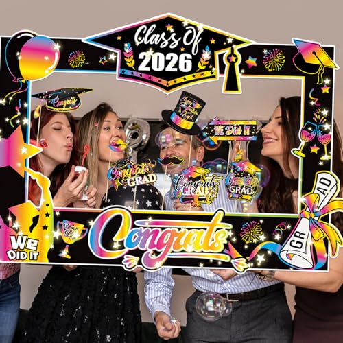 2026 Graduation Photo Booth Props Kit - 31 Colorful Pieces