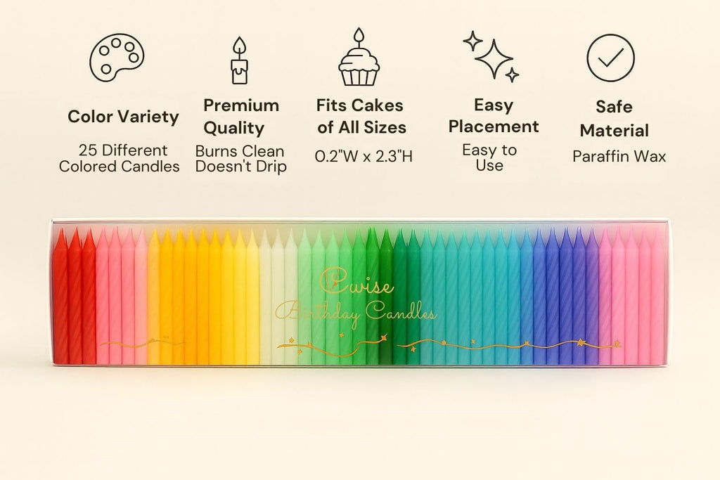 Cwise - 50-Count Spiral Birthday Cake Candles – Mini Pastel Rainbow Spiral Candles for Cake or Cupcake – 25 Unique Colors (2 of Each Color)
