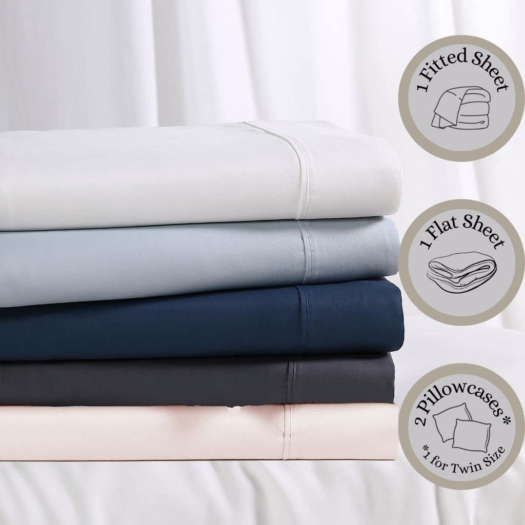 Anne Klein Reverie 100% Cotton Solid Sheet Set, King, Charcoal