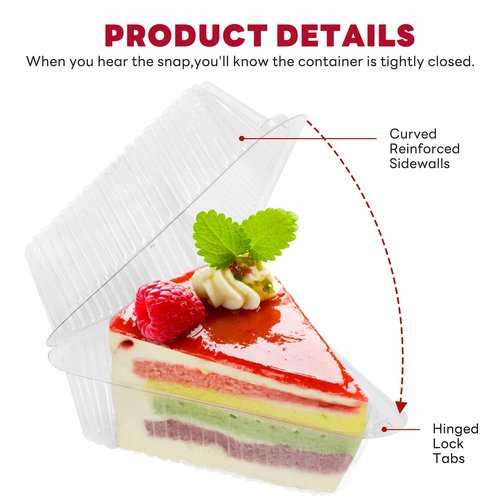 200 Pcs Individual Cake Slice Containers,Clear Pie Slice Containers Plastic Disposable,Cake Slice Boxes For 6”-8” Diameter Cake or Pie Slices, Desserts(4.4 Inches),envases para postres con tapas