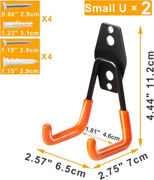 KURUI Heavy Duty Wall Hooks - 2 Pack Metal Garage Tool Organizers for Ladders, Hoses & Garden Tools