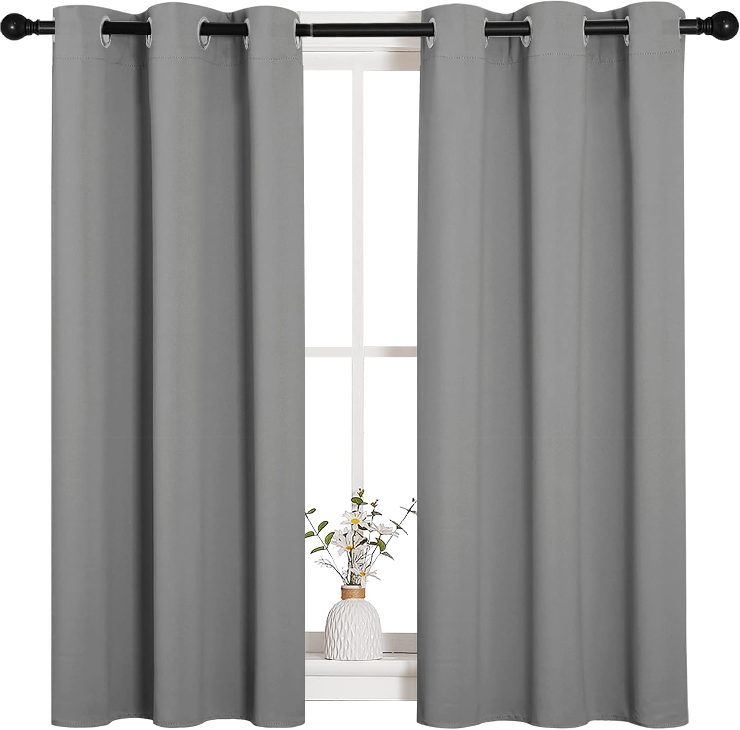 NICETOWN Silver Grey Blackout Curtain Panels - Thermal Insulated Grommet Top Drapes | 2 Panels, W34 x L45-Inch