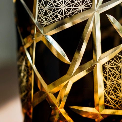 LOUISEYUN Edo Kiriko Old Fashioned Whiskey Glasses Japanese Style Crystal Amber 8 0z Black Diamond Cut Glass Cup Tumbler for Vodka Cocktail