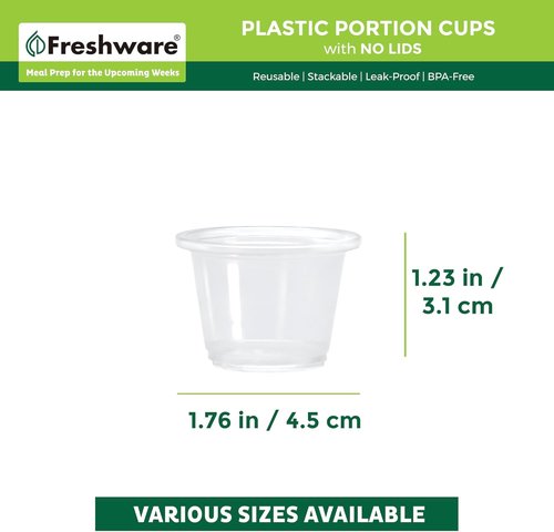Freshware Plastic Portion Cups - 1 Ounce, 250 Count | Ideal for Meal Prep, Sauces, and Dips