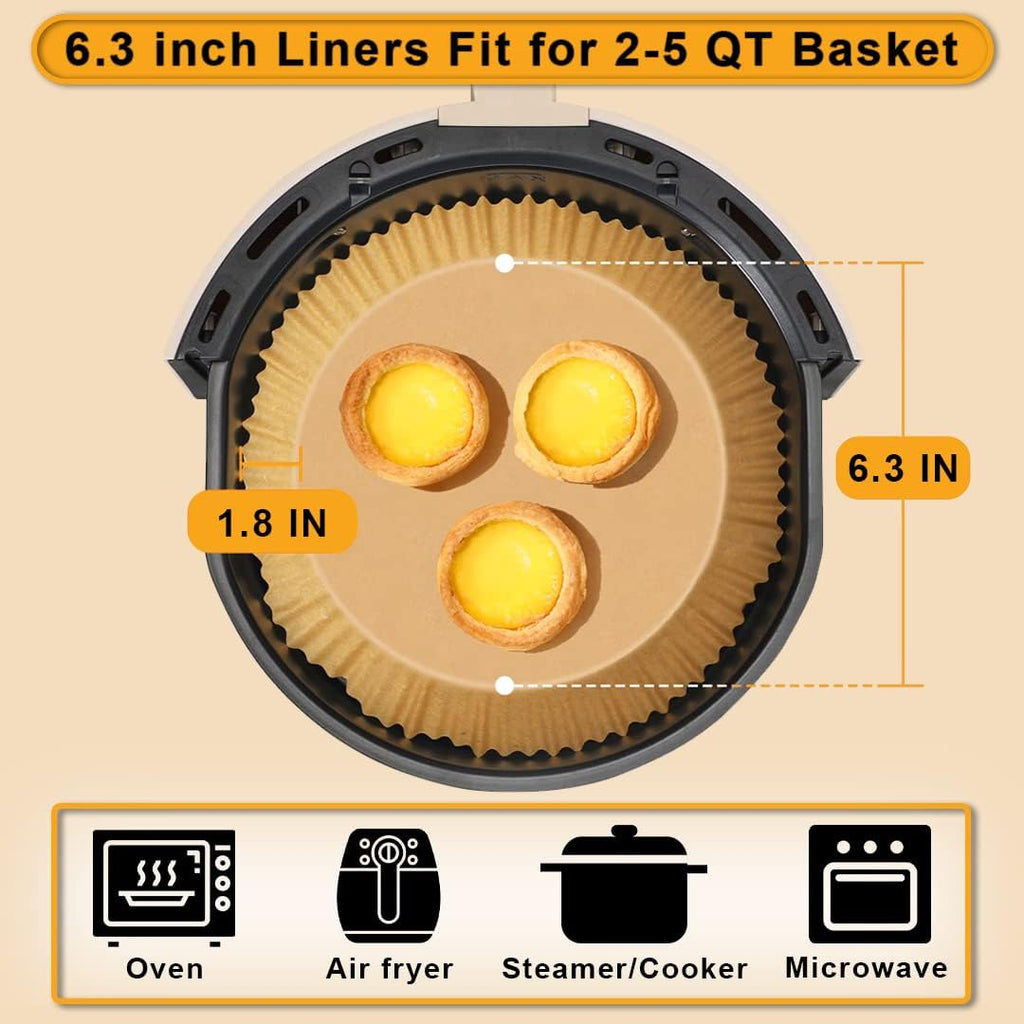 Ninja Air Fryer Liners - Disposable 150 Pcs Parchment Paper | Water & Oil Proof 6.3 Inch (Fits 2-5 Qt)