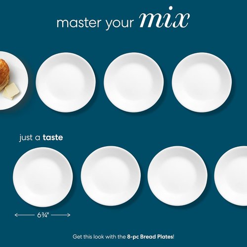 Corelle Vitrelle Salad Appetizer Plate Set - Lightweight, Chip-Resistant, 6.75" Winter Frost White