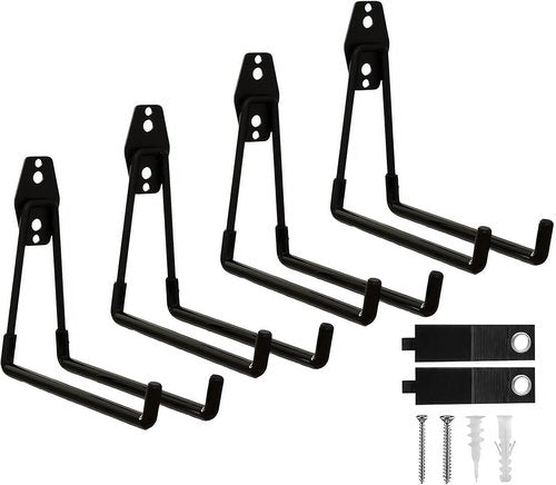 Garage Hooks by [Brand Name] - 4 Pack Heavy-Duty 7.7-Inch Square Wall Hooks for Ladders, Bikes & Tools | Black