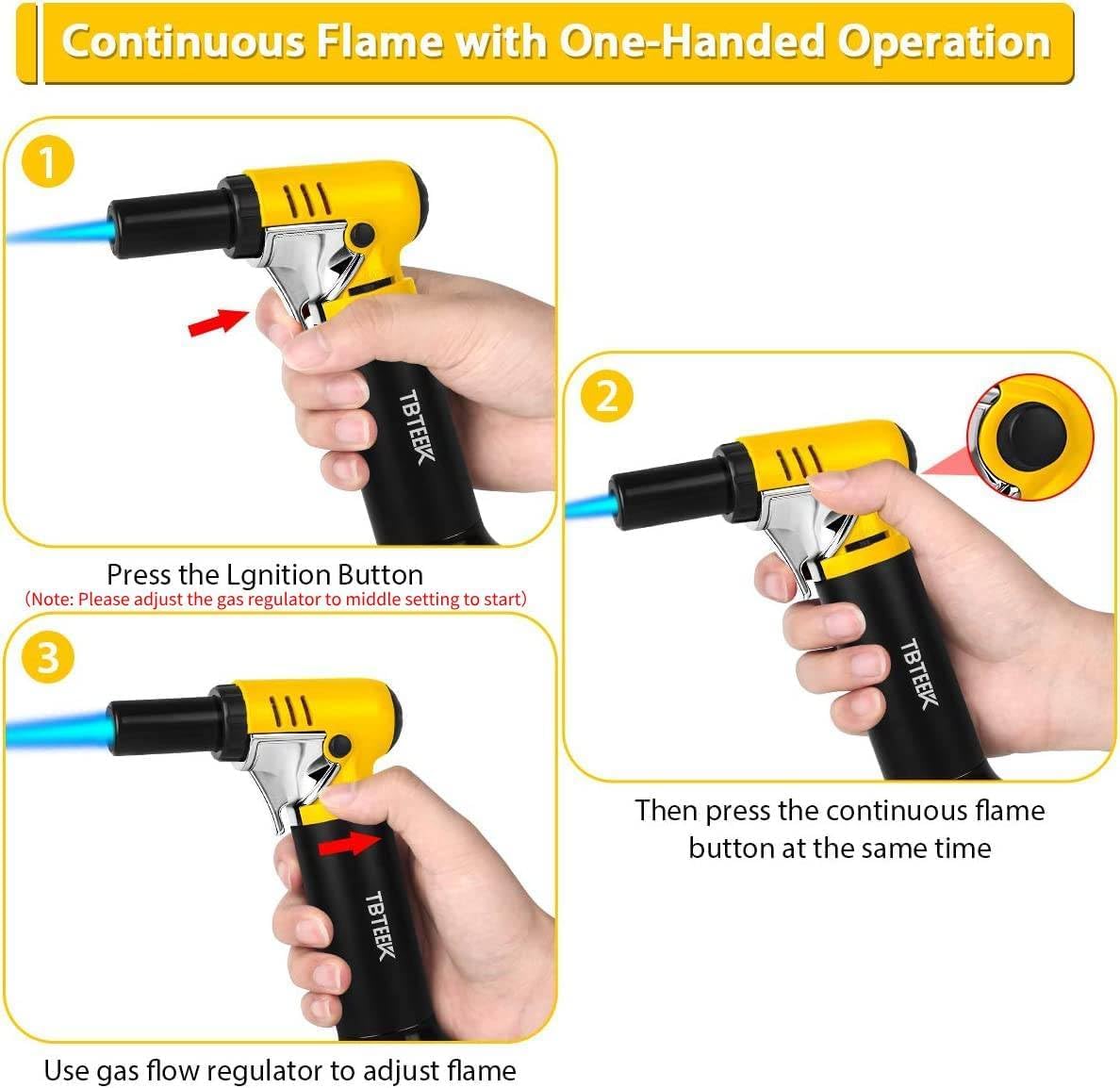 TBTeek Butane Torch - One-Hand Operation Kitchen Lighter with Adjustable Flame | Perfect for BBQ, Baking, and Crafts