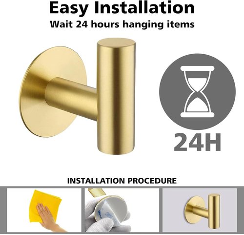 Bntuk Adhesive Hooks - Waterproof Stainless Steel Towel Holders for Bathroom & Kitchen | 2 Pack, Gold
