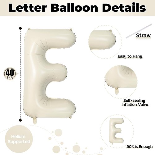 Big Letters Balloon E - 40 Inch Cream White Sand Helium Mylar Alphabet for Custom Name Decor