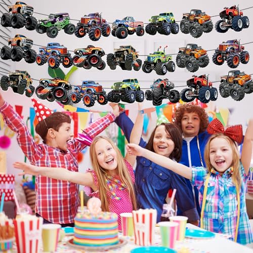 Monster Truck Happy Birthday Banner Set - Blue Racing Party Decorations