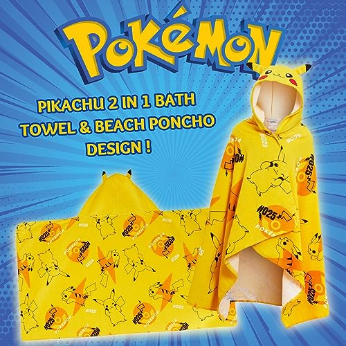 Pikachu Hooded Towel 100% Cotton Kids 3D Ears Dress Up Pikachu Poncho Beach Bath Towel Swimming Wrap