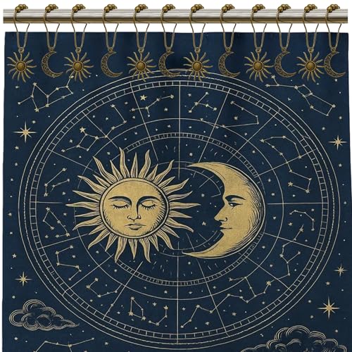 Celestial Shower Curtain Hooks - 12 Pack Sun & Moon Decor