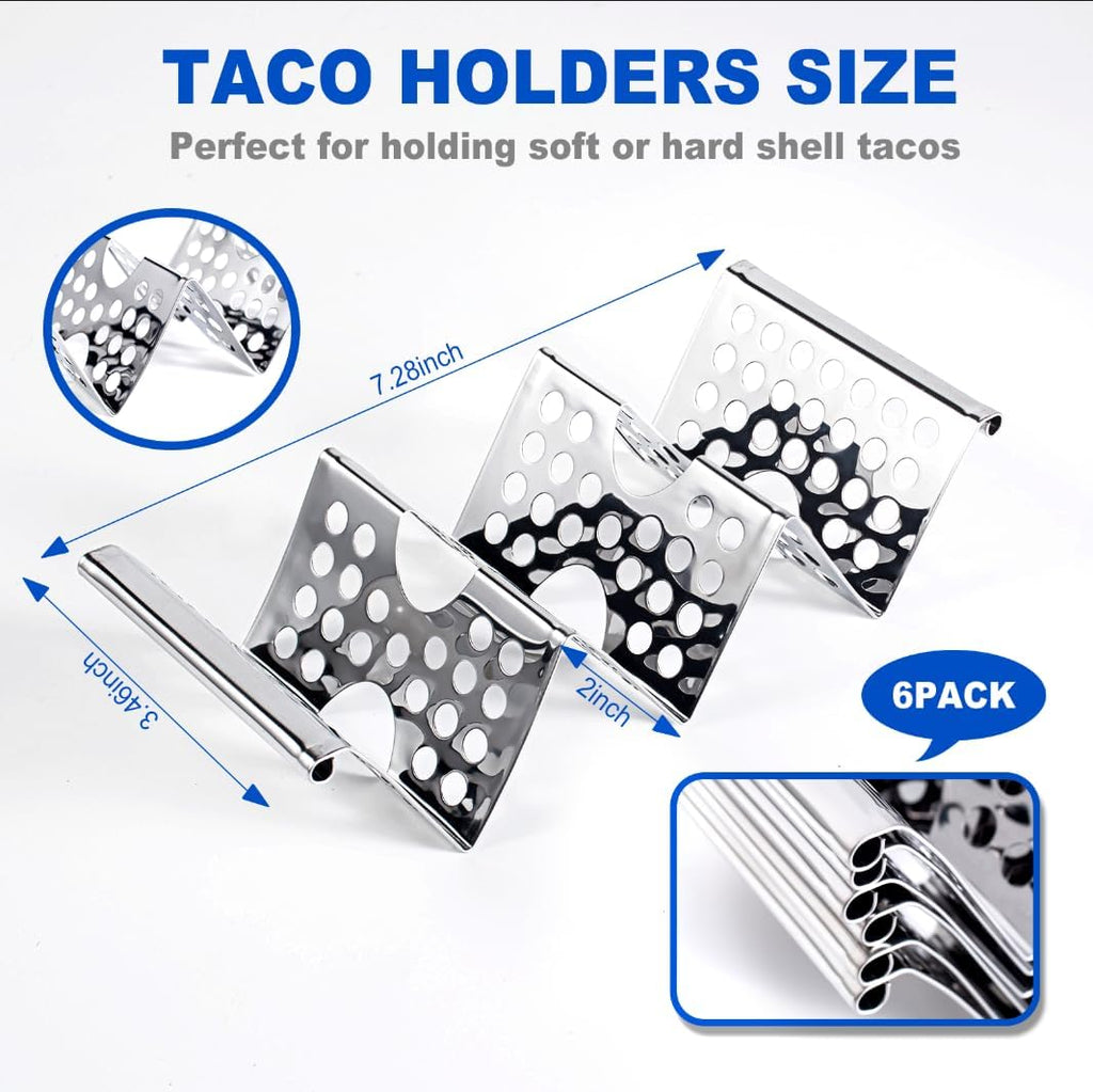 Skiennix Stainless Steel Taco Holders Set of 6 - Stylish Taco Stands for 3 Tacos Each | Dishwasher Safe