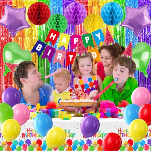 Colorful Birthday Party Decorations Set - All-in-One Rainbow Party Supplies