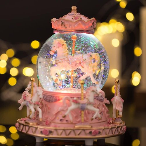 LOVE FOR YOU Musical Snow Globe Carousel | Gift-Wrapped with Ribbon, Colorful Lights & Horses | Perfect for Girls, Daughters, Granddaughters & Niece