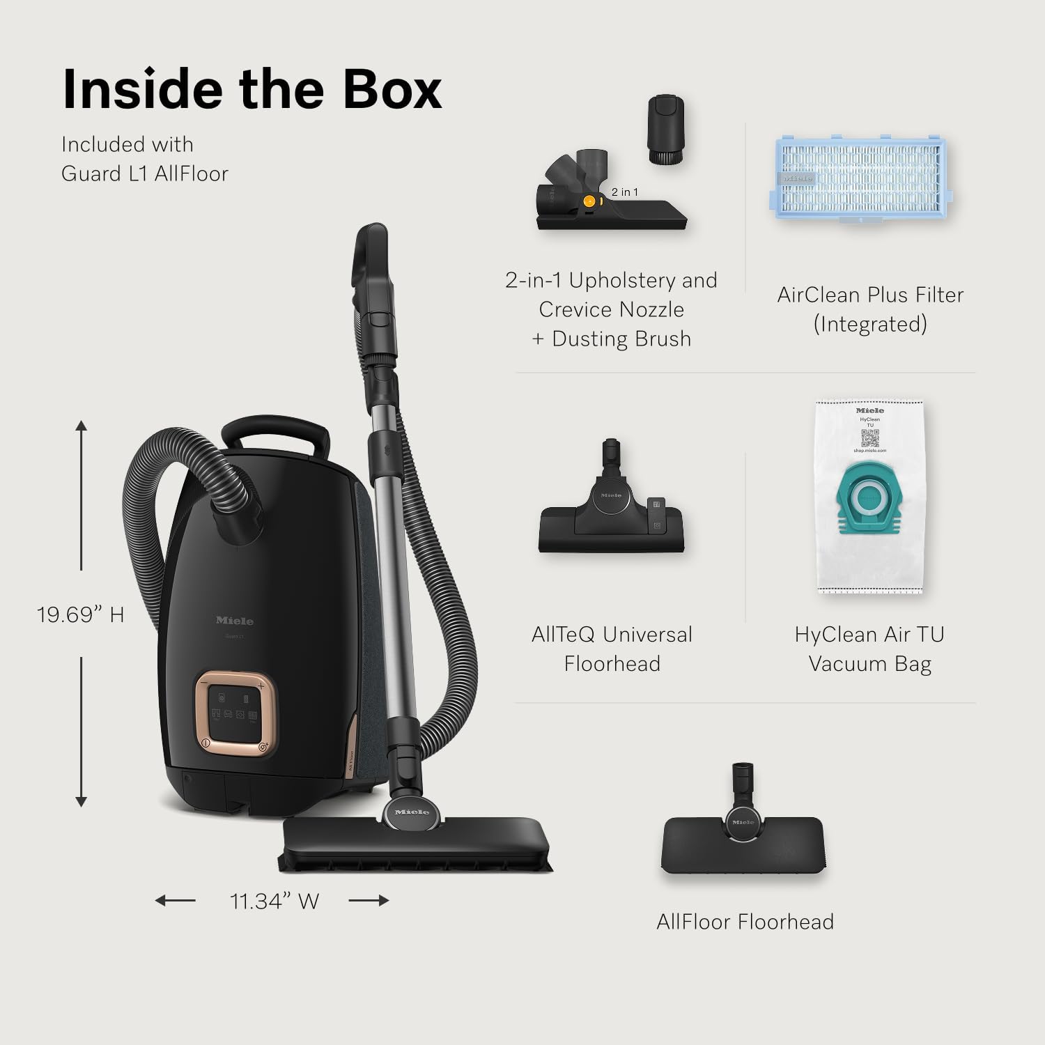 Miele Guard L1 AllFloor Bagged Canister Vacuum Cleaner - AirClean Plus Filter, LED Display, Obsidian Black/Rose Gold