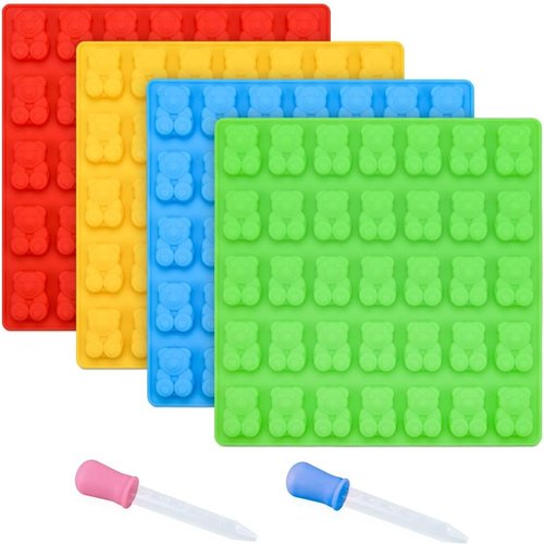 CAKETIME Gummy Bear Molds - 1 Inch Silicone Candy Molds | 4 Pack, LFGB Approved, Food Grade Quality