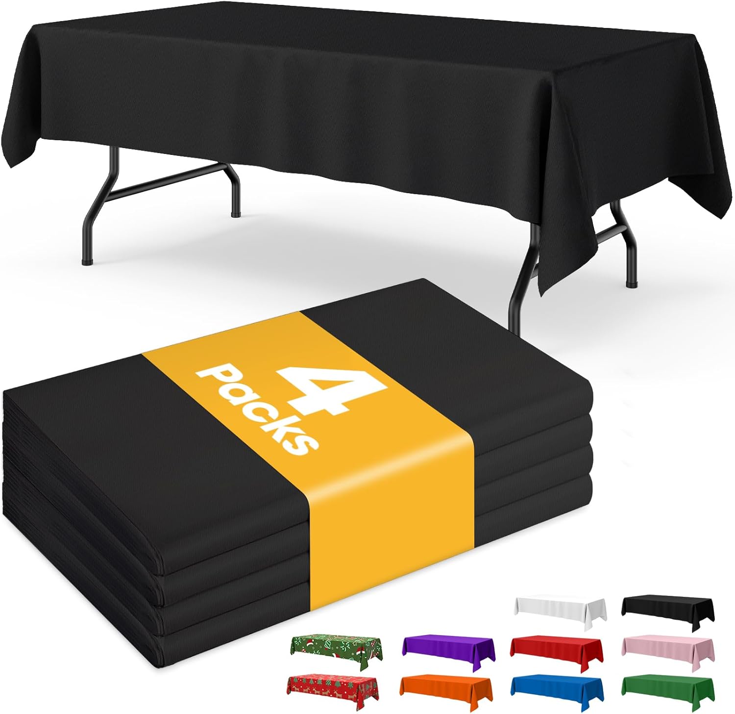 Niuara Black Plastic Table Cloth - 4 Pack 54" × 108" Rectangle Disposable Table Covers for Parties & Gatherings