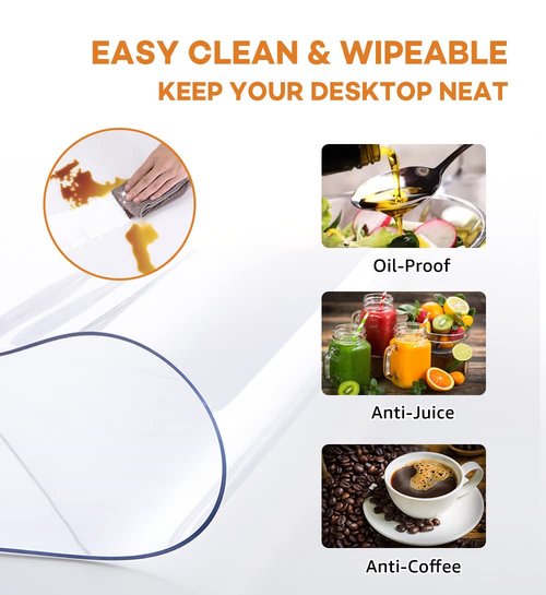 40x90 Inch New Version Clear PVC Table Cover Protector 1.5mm Thick Waterproof Heat Resistant Table Pad for Dining Room Table Plastic Vinyl Desk Pad Mat for Night Stand Dresser End Table Writing Desk