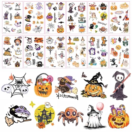 10 Sheets Halloween Temporary Tattoos for Kids Party Face and Body