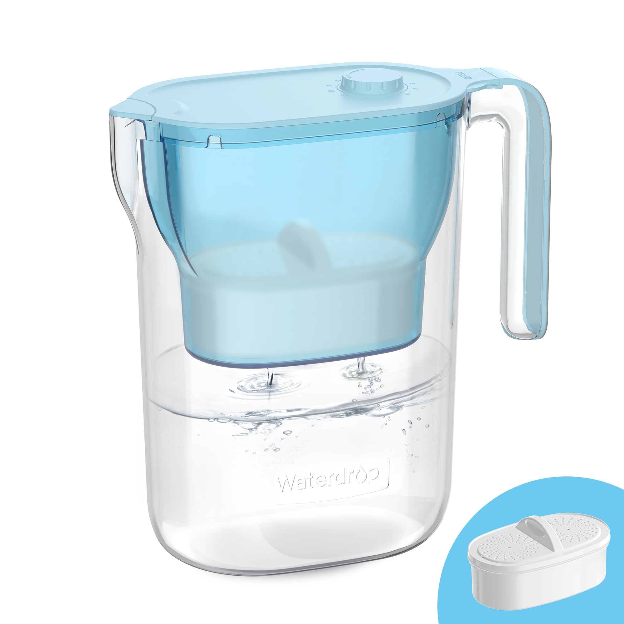 Waterdrop PT-05B-L Water Filter Pitcher, 7-Cup, NSF Certified, 200-Gallon Long-Life Filter Purifier, Reduces Chlorine and PFOA/PFOS, for Countertop, Replaces 6,400 Plastic Water Bottles a Year, Blue