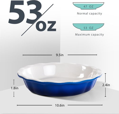 Lareina Ceramic Pie Pans - Non-Stick 9 Inch Deep Dish Set of 2 | Blue, Oven & Dishwasher Safe