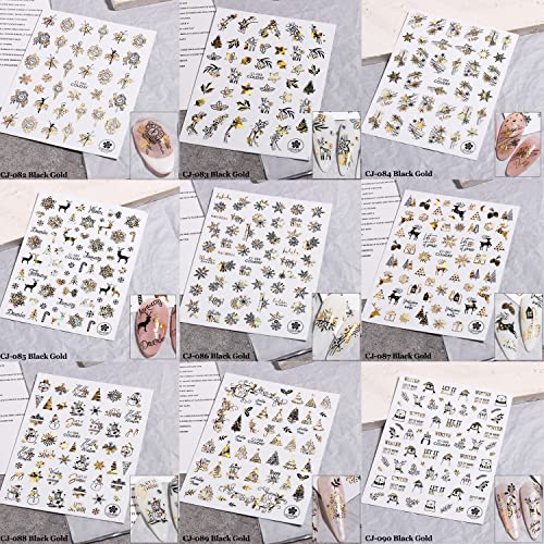 Vezocim Gold Christmas Nail Art Stickers - 9 Sheets Snowflake & Snowman Decals