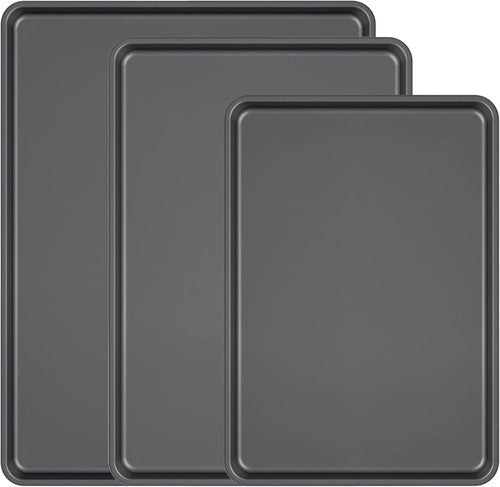 LISI Nonstick Baking Sheet Set - 3-Piece Carbon Steel Cookie Pan Set | Heavy-Duty Oven Trays (16"x12", 15"x10", 13"x9")
