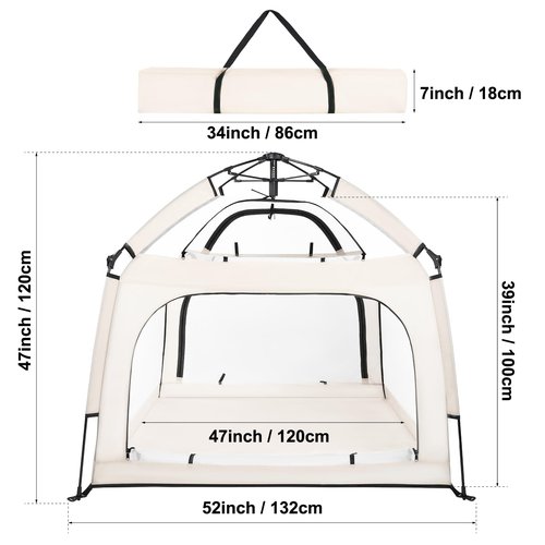 Bend River Portable Baby Playpen with Canopy, Infant Play Yard, Beach Tent, Mosquito Net for Indoor and Outdoor (Beige)