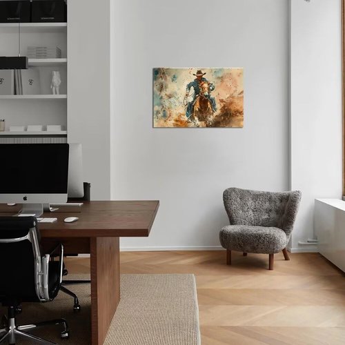 **Regine Switzerland Cowboy Wall Art - Vintage Horse Canvas Print for Western-Themed Home Decor | 28''H x 44''W**