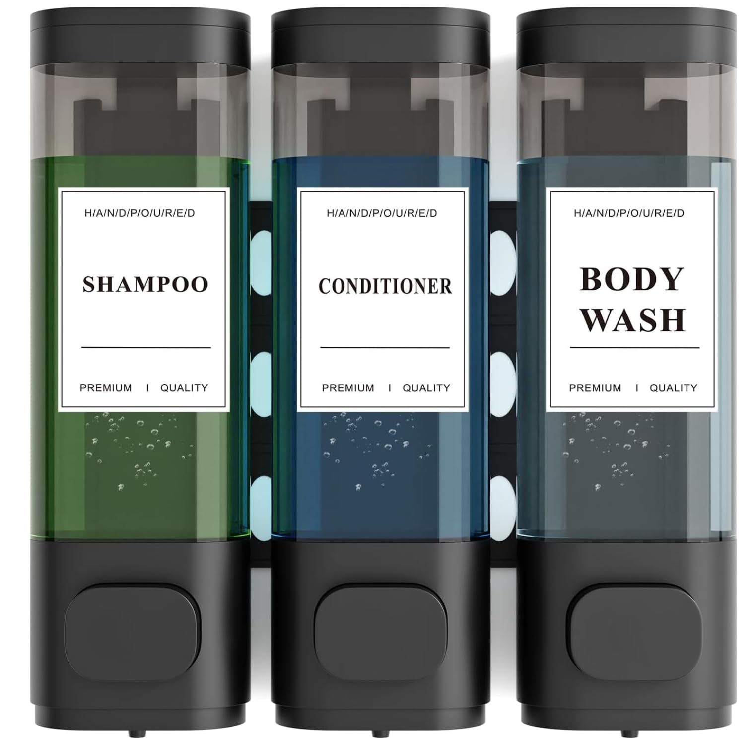 Shampoo and Conditioner Dispenser – Wall-Mounted Shower Soap Dispenser, No-Drill Installation, Lockable, 900 ml Capacity,for Bathroom & Hotel or Airbnb (Black, 3-Pack)