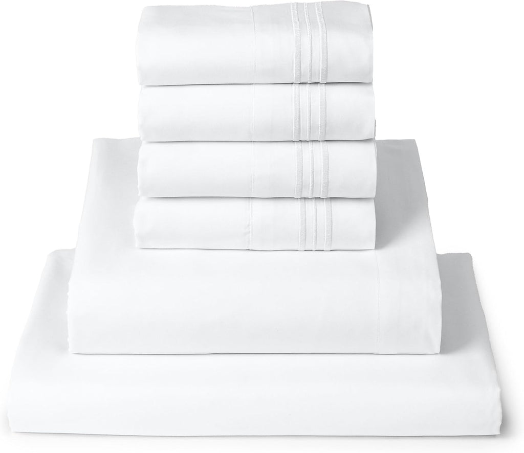 Mellanni King Sheet Set | 6-Piece Iconic Collection - Extra Soft, Cooling, 16-Inch Deep Pocket - White