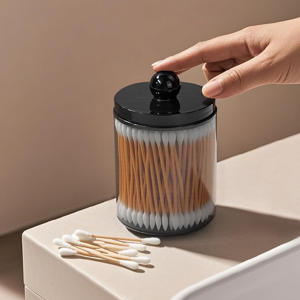 Skiennix 2-Pack Black Plastic Qtip Holder - Stylish Bathroom Vanity Organizer for Cotton Swabs & More