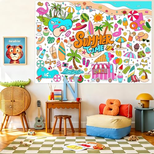 Giant Summer Coloring Poster - 31.5 x 43.3 Inch Art Tablecloth
