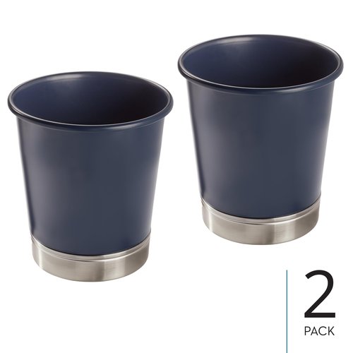 iDesign Small Round Bathroom Trash Set of 2 York Waste Can M2, Brushed/Navy