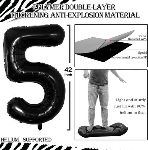 GOER 50th Birthday Balloons - Jumbo 42 Inch Foil Helium Decorations | Black Anniversary Party Decor