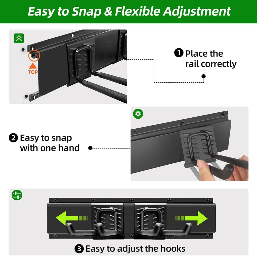 PIYILO Garage Wall Organizer - Heavy-Duty Tool Rack with 48-Inch Rails & 6 Hooks | Max Load 360 LBS