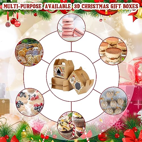 Christmas Treat Boxes with Window - 24 Pack, Gable Design, Handle, 6 Styles, 6 x 3.5 x 3.5 Inches