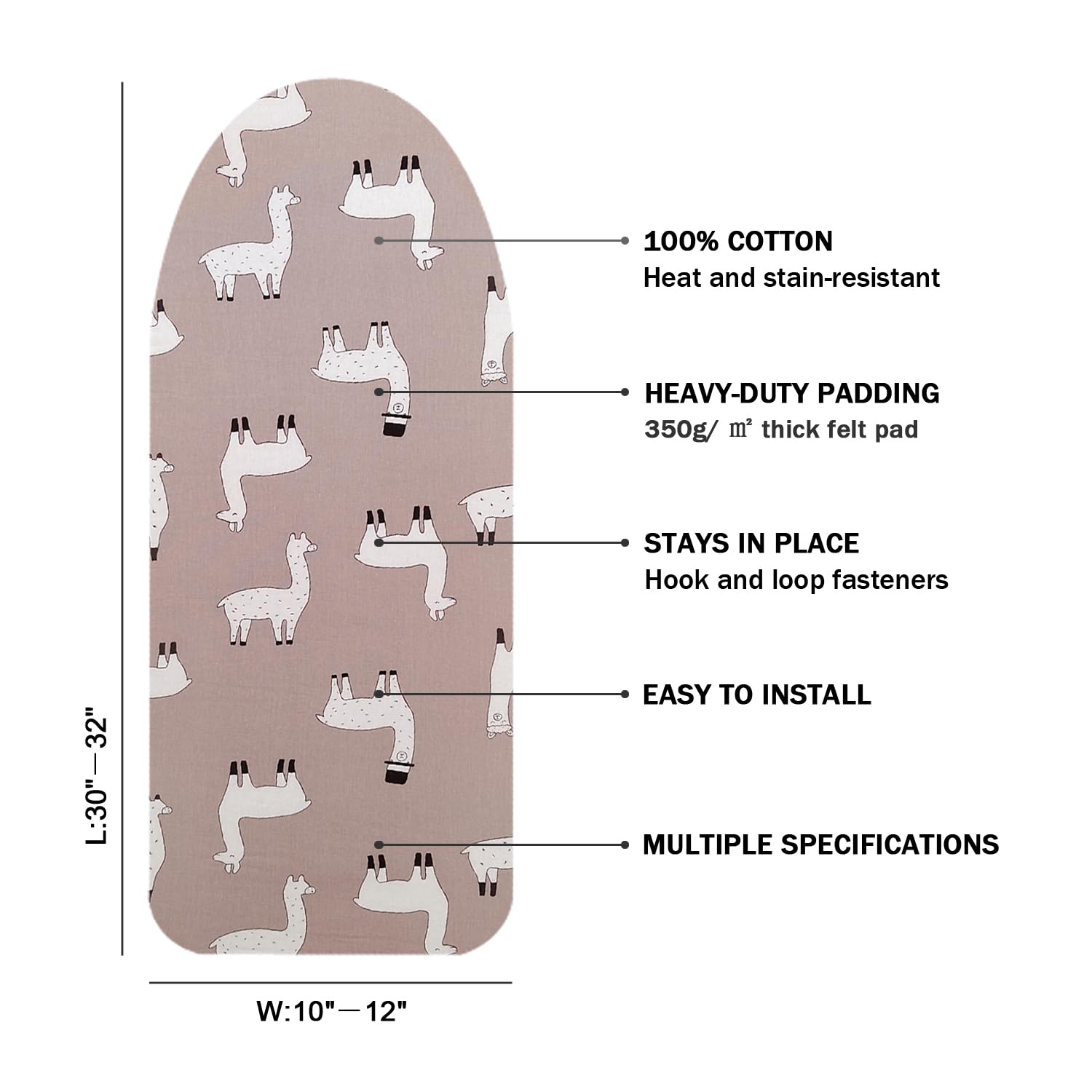 12" x 32" Small Tabletop Ironing Board Cover and Pad,3 Pairs of Hook and Loop Fastener Straps,Elastic Edges,Cotton Mini Iron Board Cover with Scorch Resistant Thick Padding