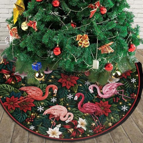 Christmas Tree Skirt 36 Inch with Flamingo Design - Medium, Not Quilted