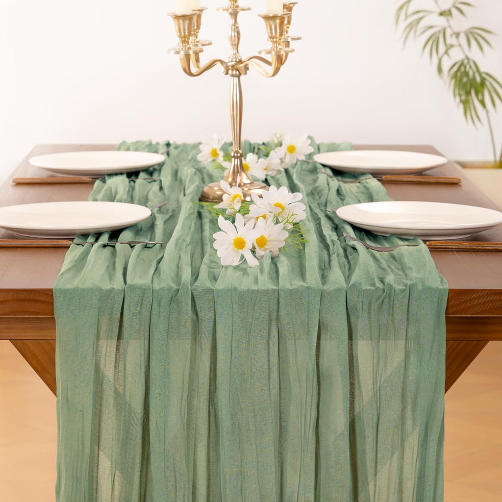 Socomi Cheesecloth Table Runner - 120 Inch Sage Green for Easter, Spring & Boho Decor | Perfect for Weddings & Baby Showers