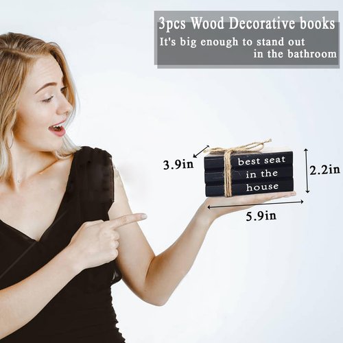 Farmhouse Bathroom Decor | Rustic Wooden Decorative Books - Funny Accent for Guest Restroom