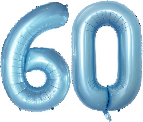 GOER 60th Birthday Balloons - 42 Inch Jumbo Light Blue Foil Helium Decorations for Anniversary