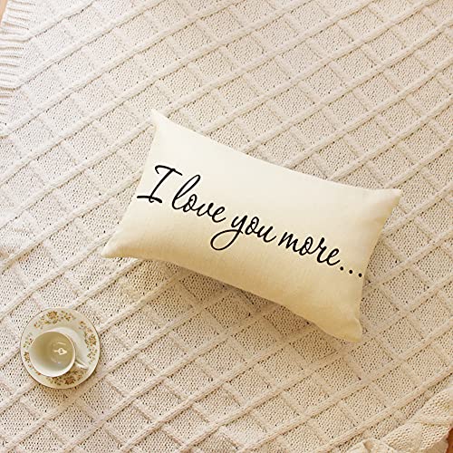 I Love You More Farmhouse Lumbar Pillow Cover, Beige 12" x 20" Cushion Case