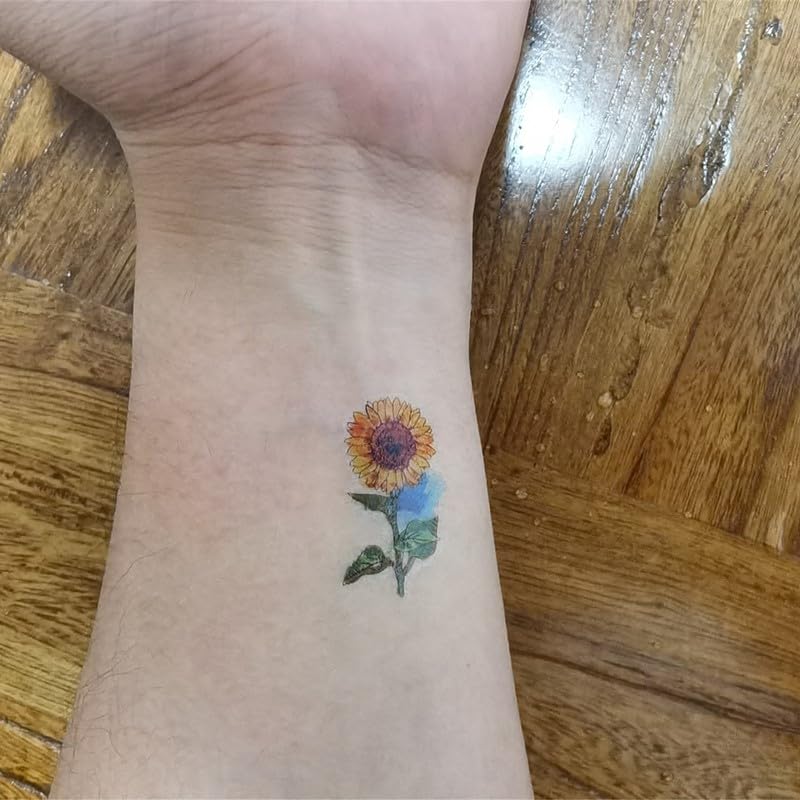 Green Fern Temporary Tattoo Waterproof Plant Leaf Sunflowers Set of 4