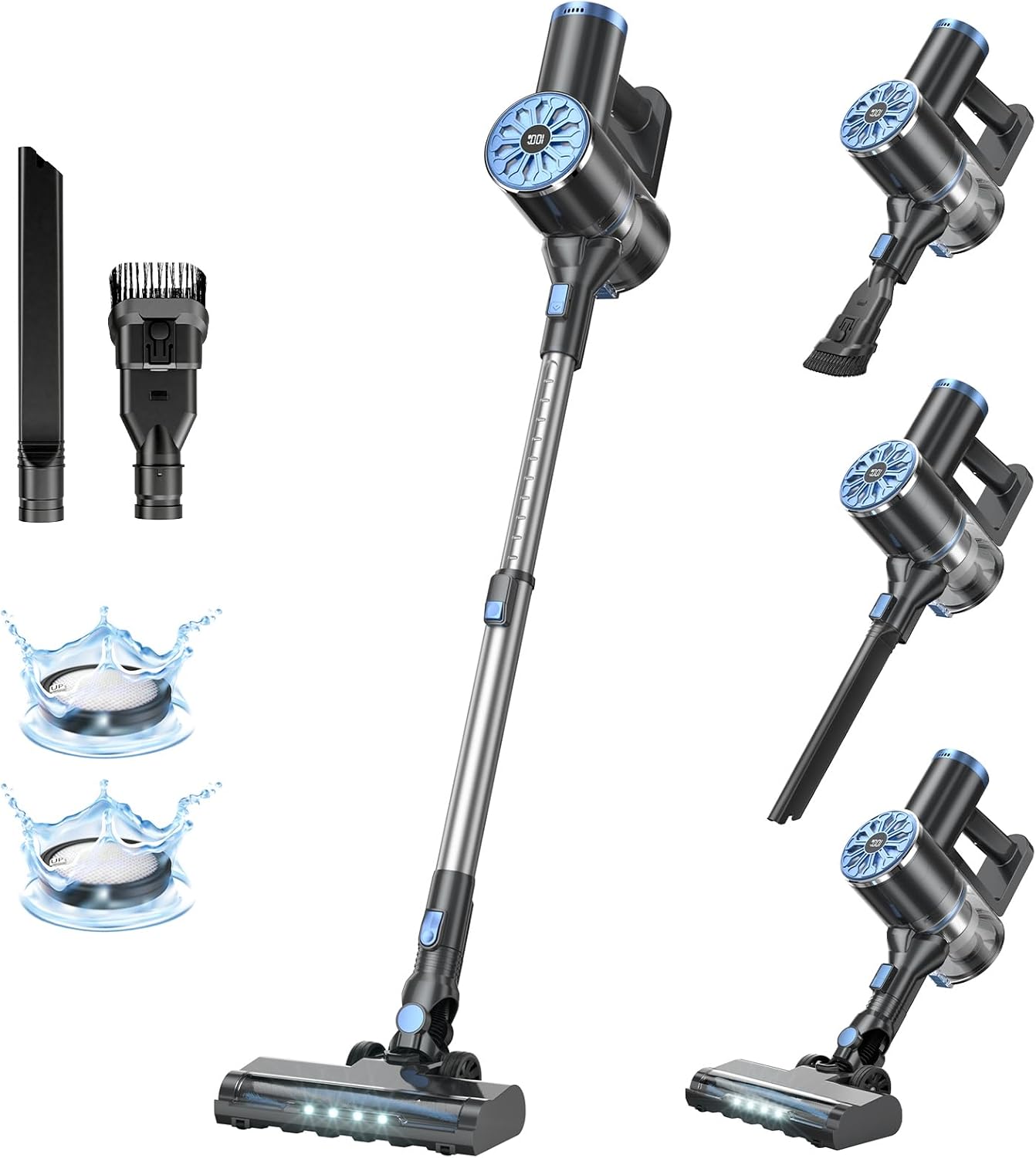 VIPSUN Cordless Vacuum Cleaner - Lightweight 6-in-1 Stick Vacuum with LED Screen for Home Use | Powerful Suction for Carpets & Pet Hair