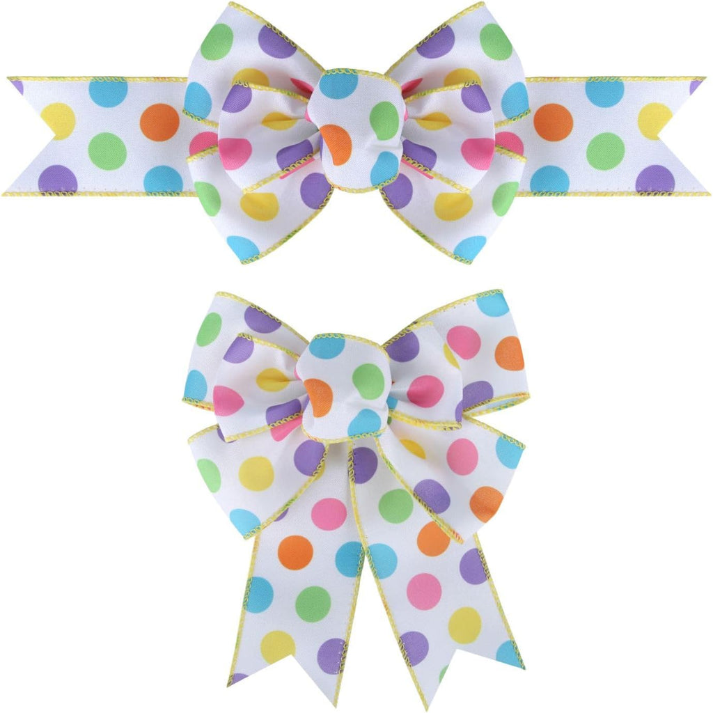 Meseey Burlap Wired Ribbon - Handmade Polka Dot Bows for Wreaths & Gift Wrapping | 2 Pcs Set